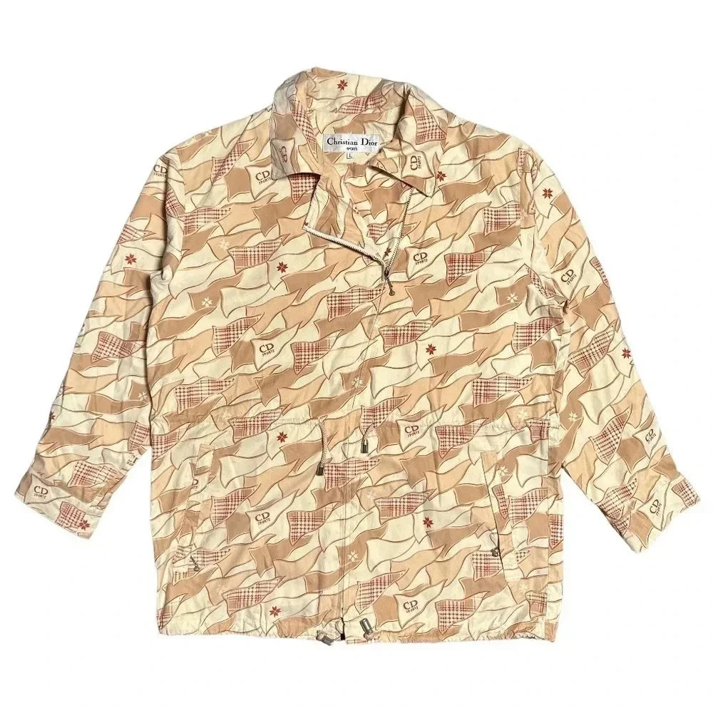 Vintage 90s Christian Dior Sports All Over Print Windbreaker Jacket Womens Large